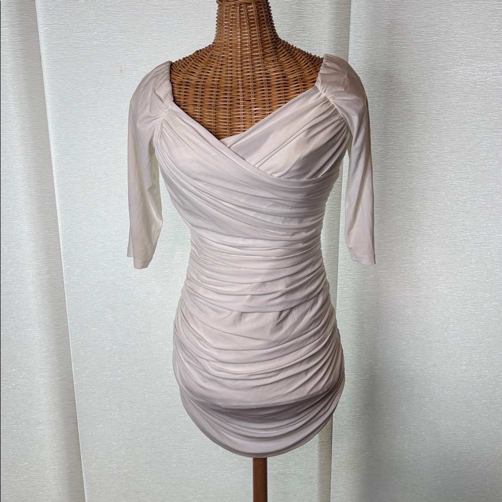 Pinup Couture White Off-Shoulder Ruched Midi Dress - Picture 4 of 8